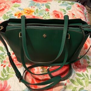 Tory Burch Emerald Green Saffiano Leather Shoulder Bag